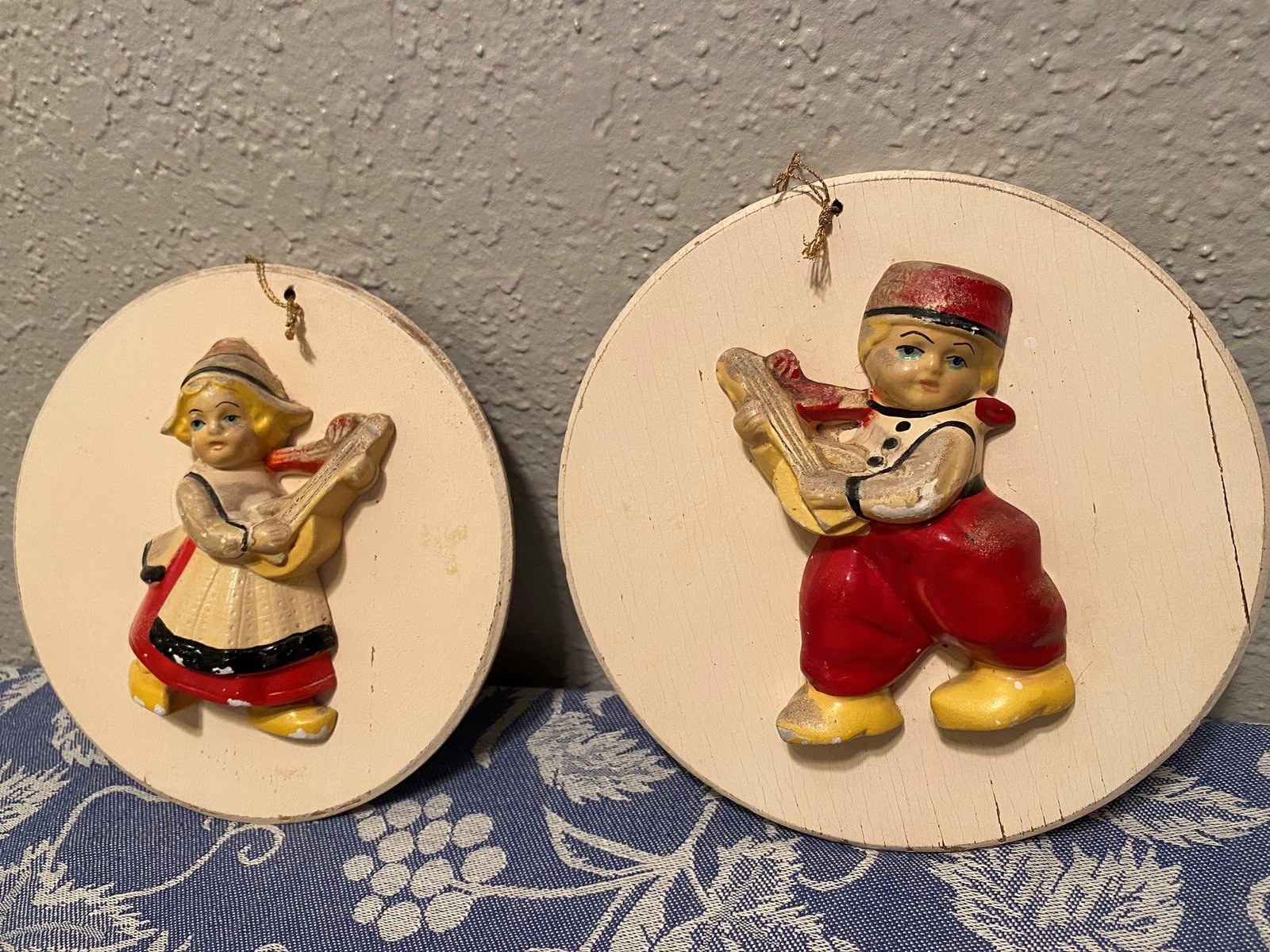 Folk Art Handmade Dutch Boy and Girl Wall Plaques