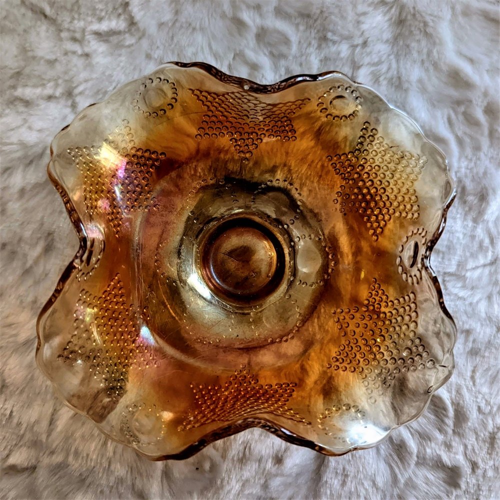 Fenton Marigold Beaded Stars Carnival Glass Bowl