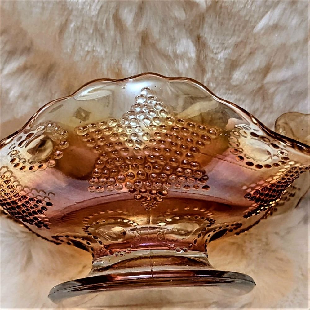 Fenton Marigold Beaded Stars Carnival Glass Bowl
