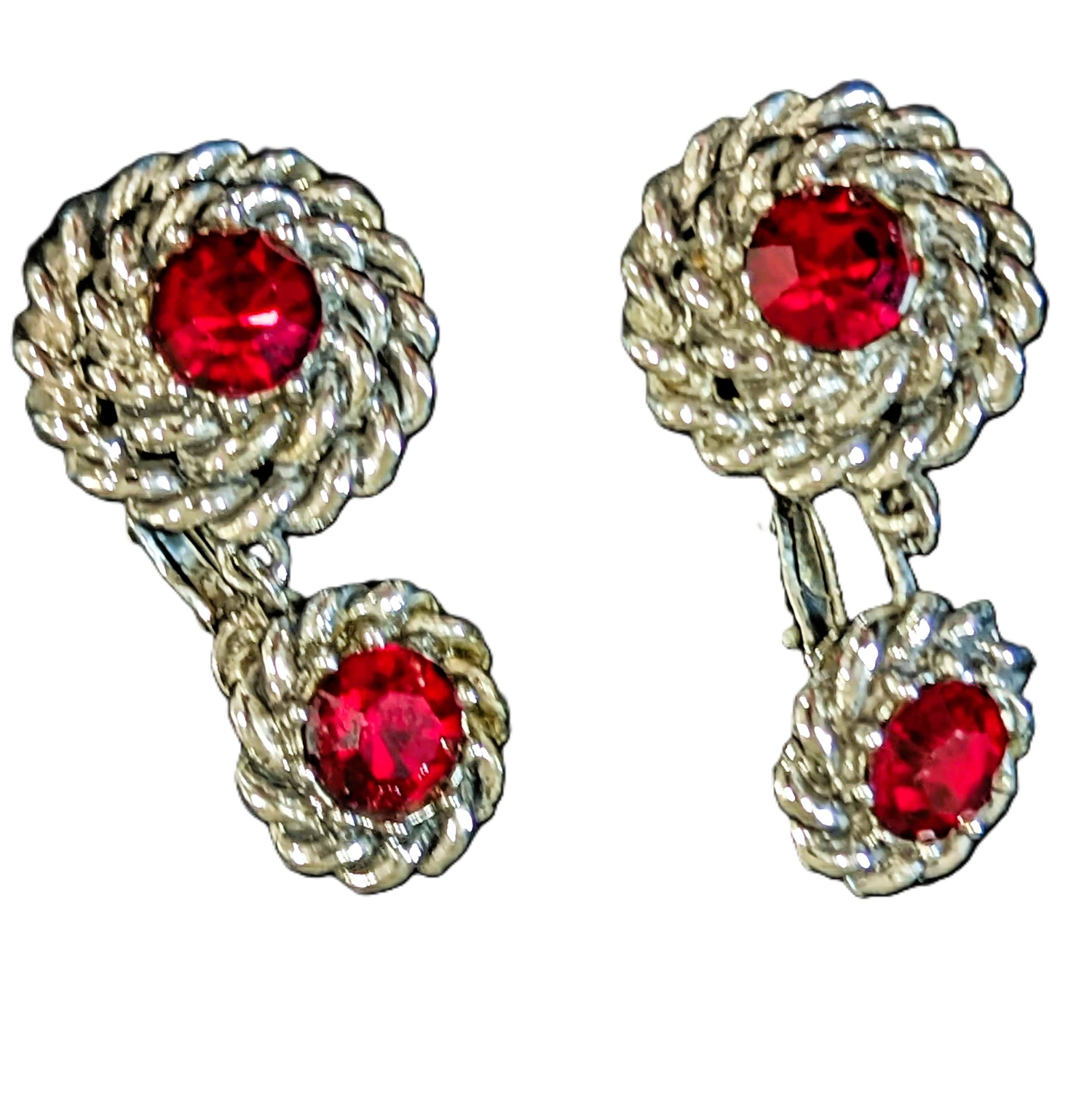 Coro Extra Nice Red-Silver Tone Double Earrings