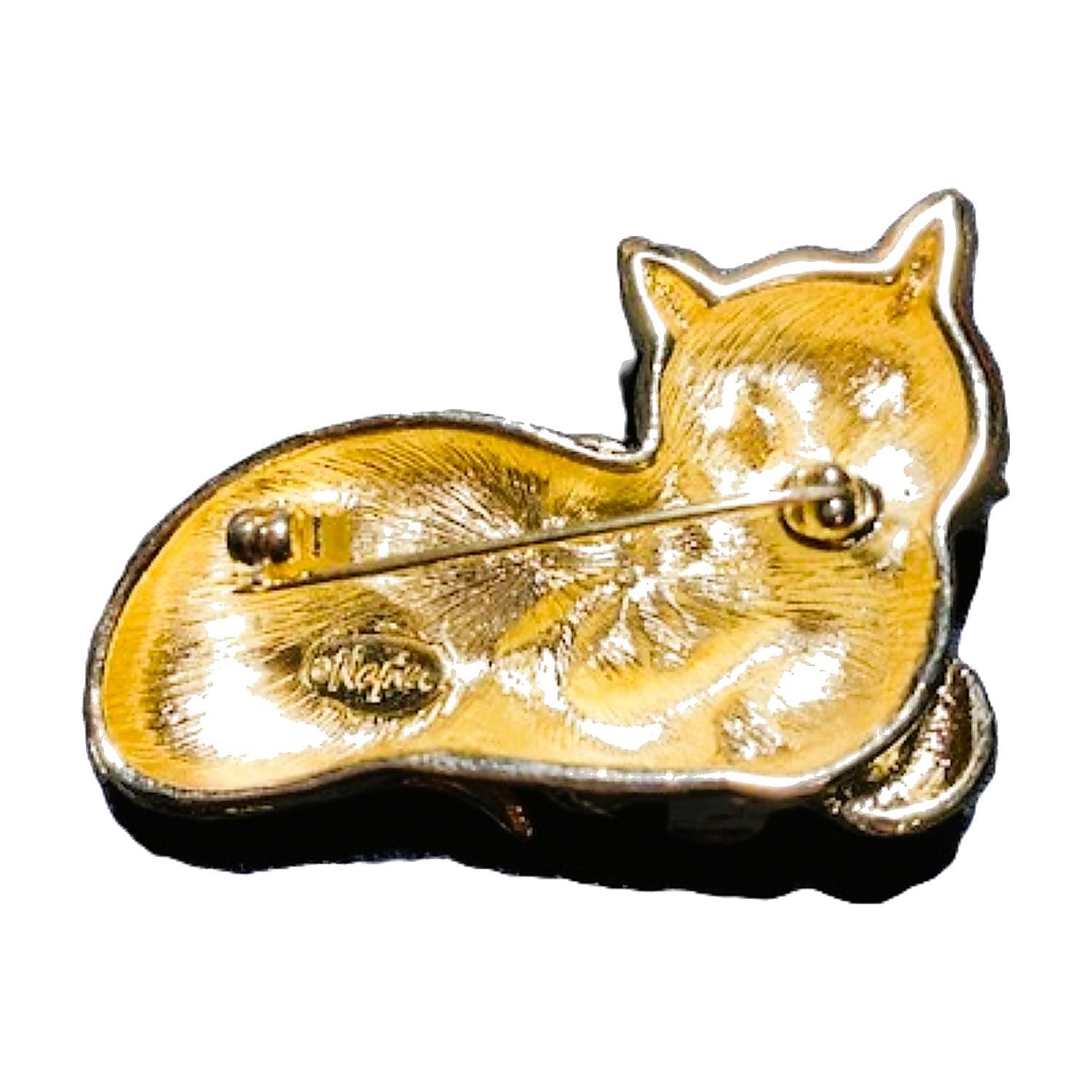 Napier Golden Christmas Cat Brooch