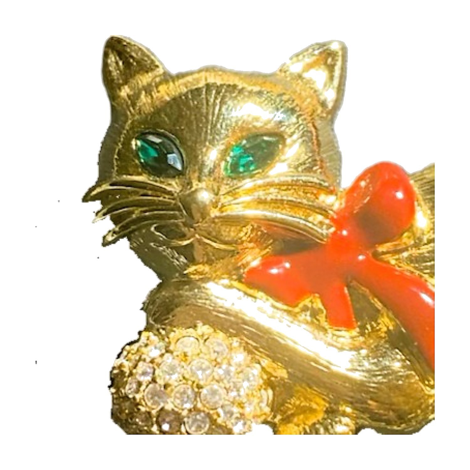 Napier Golden Christmas Cat Brooch