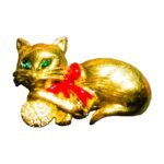 Napier Golden Christmas Cat Brooch