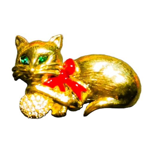 Napier Golden Christmas Cat Brooch