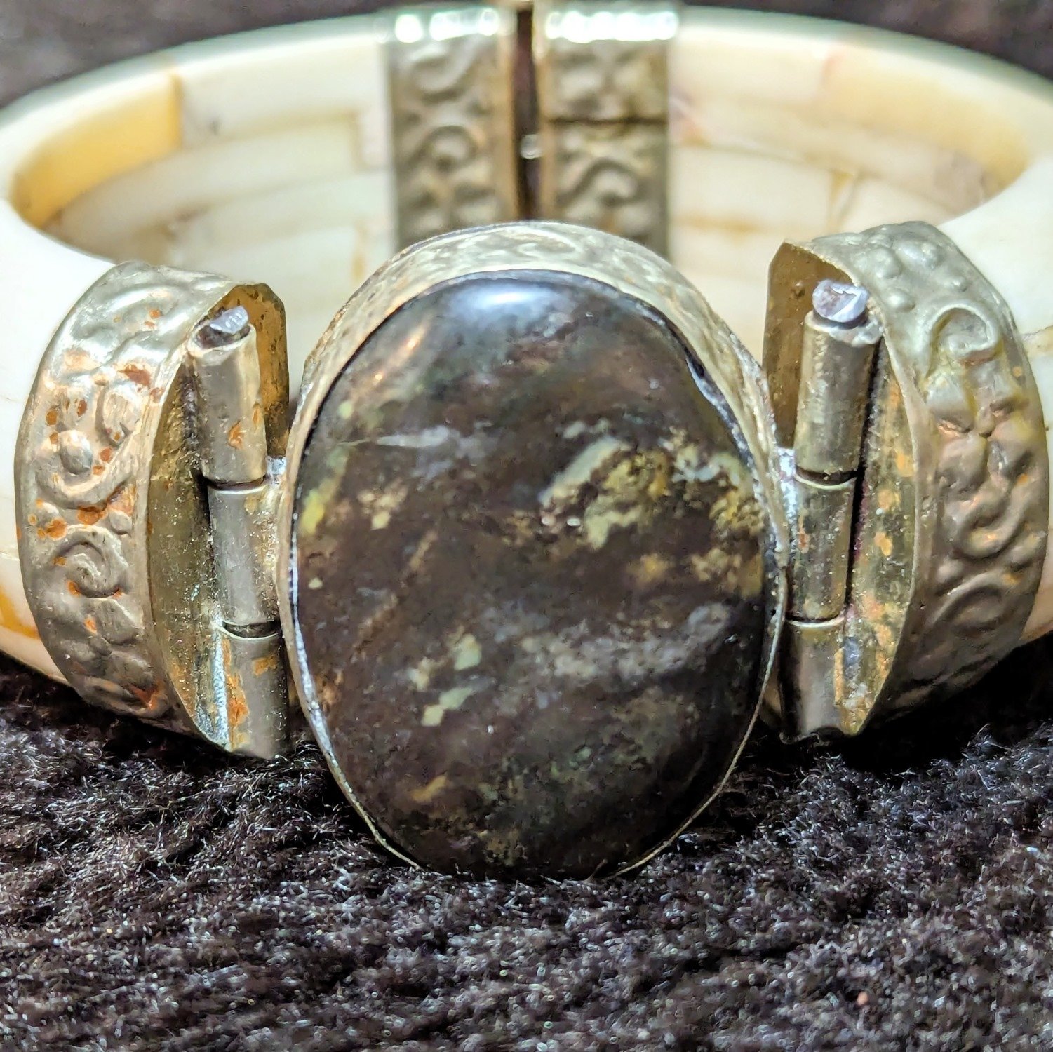 Tibetan Bone and Jasper Hinged Bracelet