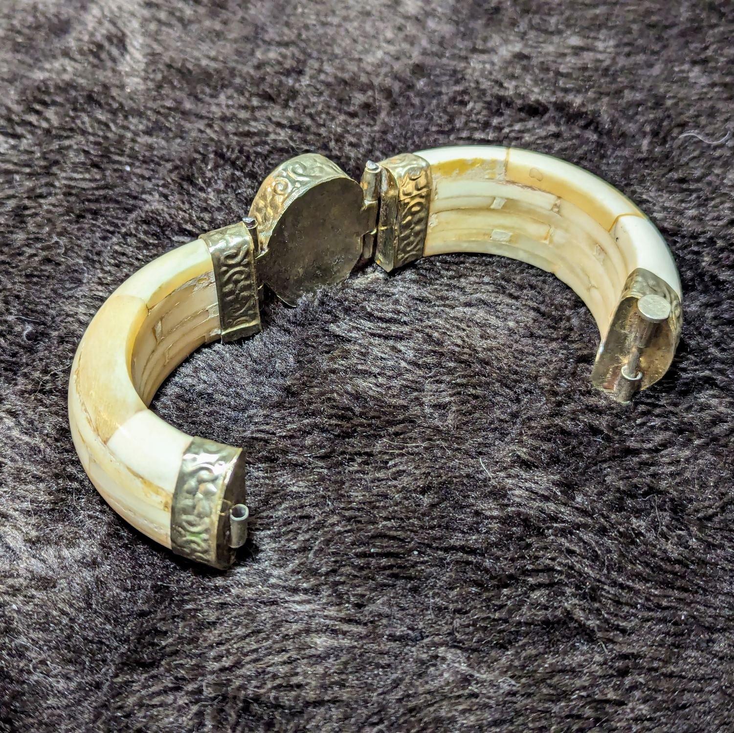 Tibetan Bone and Jasper Hinged Bracelet