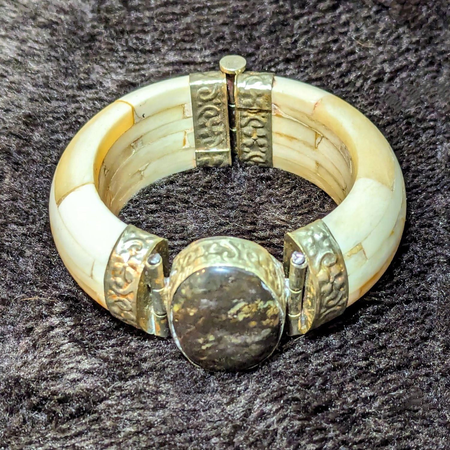 Tibetan Bone and Jasper Hinged Bracelet