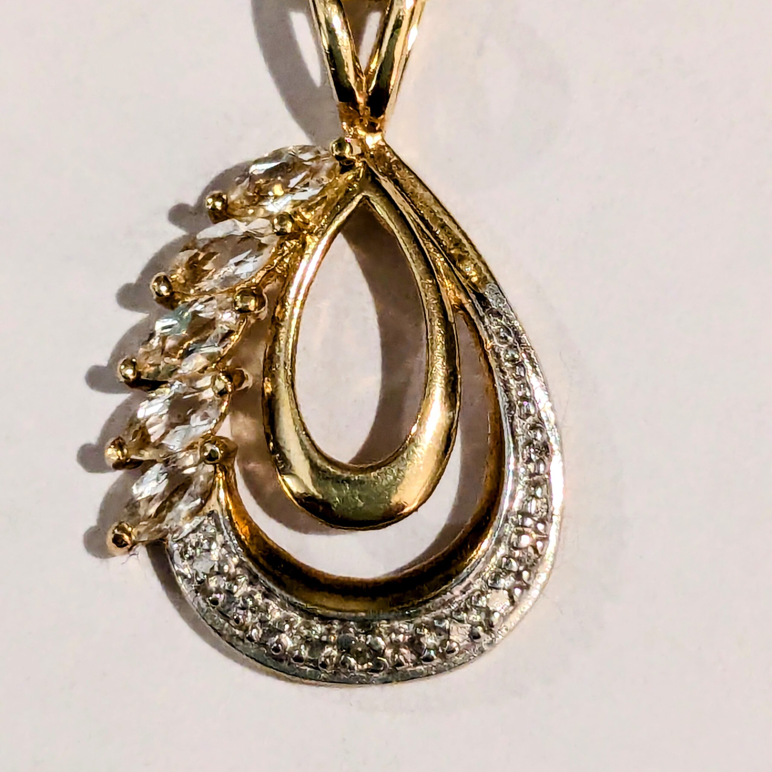 White Topaz/Diamond Chips Teardrop Necklace