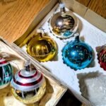 Six Vintage Polish Glitter Ornaments