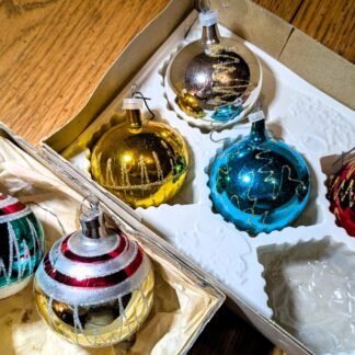 Six Vintage Polish Glitter Ornaments