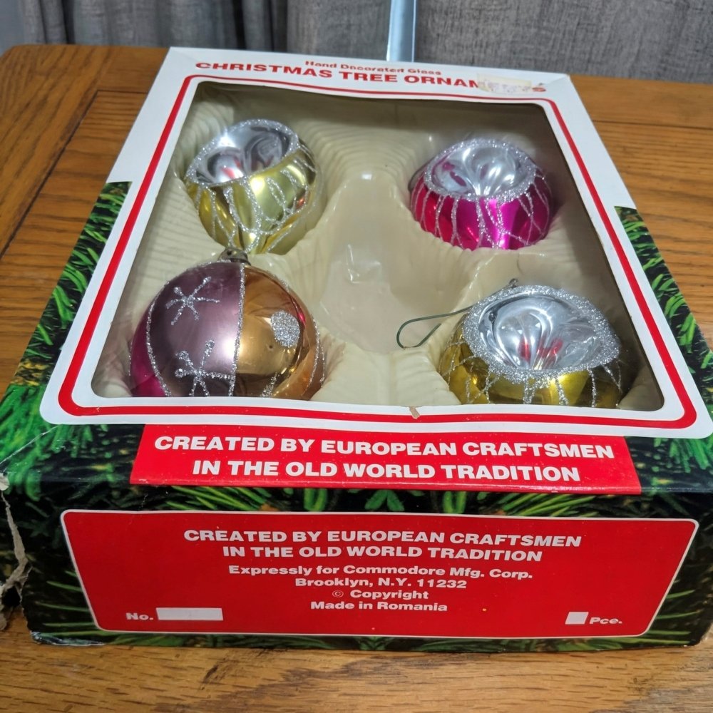 4 vintage hand decorated ornaments