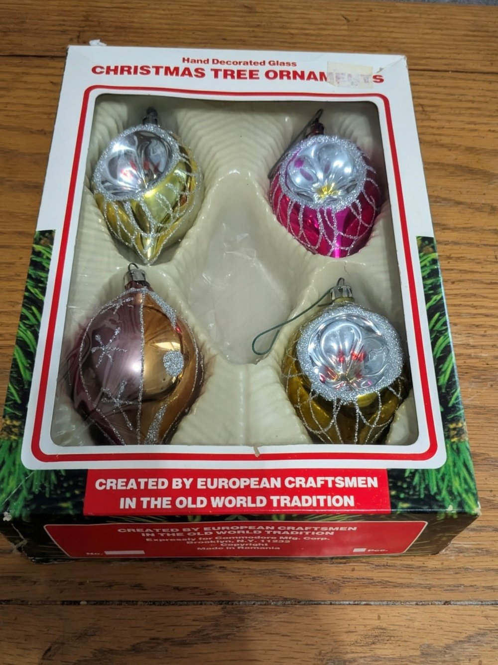 4 vintage hand decorated ornaments