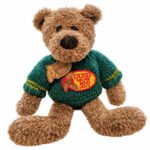 Brown GUND 100th anniversary teddy bear in green knit sweater